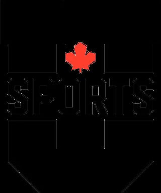 Sports Canada logo featuring a red maple leaf above the word SPORTS in geometric lettering on a shield background